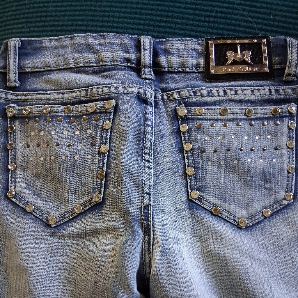 Rock & Love Womens Jr Size 5 Mid Rise Embellished Straight Ankle Length Jeans